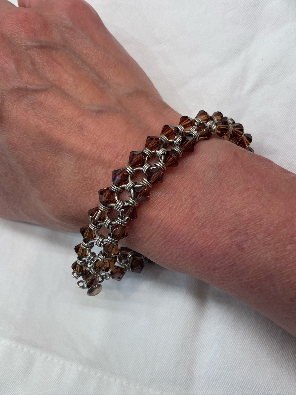 Handmade Silver and Smokey Topaz Swarovski Crystal Bracelet